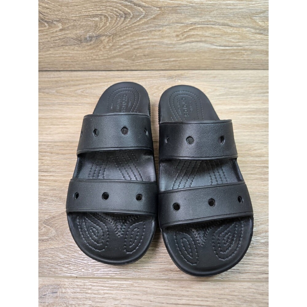 Crocs Sandals Mens Size 7 Womens 9 Black Two Strap Slides Beach Pool Shoes